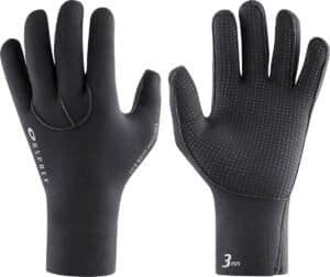 Black waterproof work gloves suitable for outdoor activities and sports.