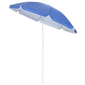 Zomerdek uitvouwbare strandparaplu met blauwe en witte kleur, UV-bescherming, lichte en stabiele steel.