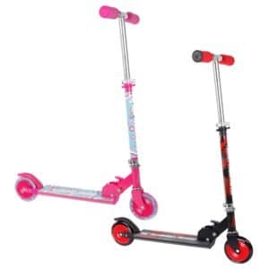 Leuke kinder stepscooter met roze en zwart design, ideaal voor buitenplezier en actief spelen.