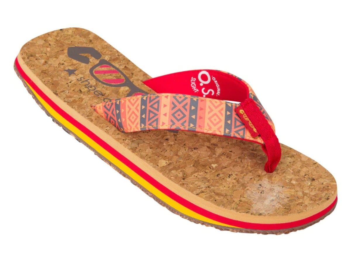 Uniseks slippers met kurkvoetzool en kleurrijk patroon voor comfortabel buitengebruik.
