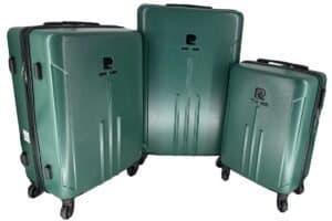 Duurzame groene koffers op wieltjes voor reizen en vakanties.