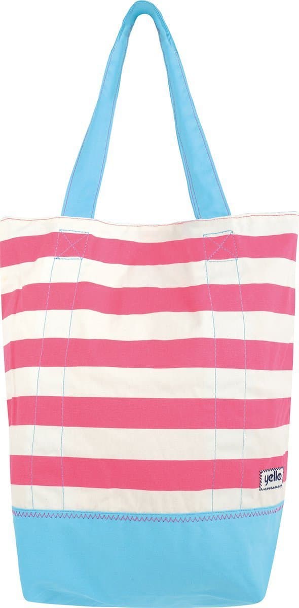 Yello Canvas strandtas wit roze gestreept, ruime 34L