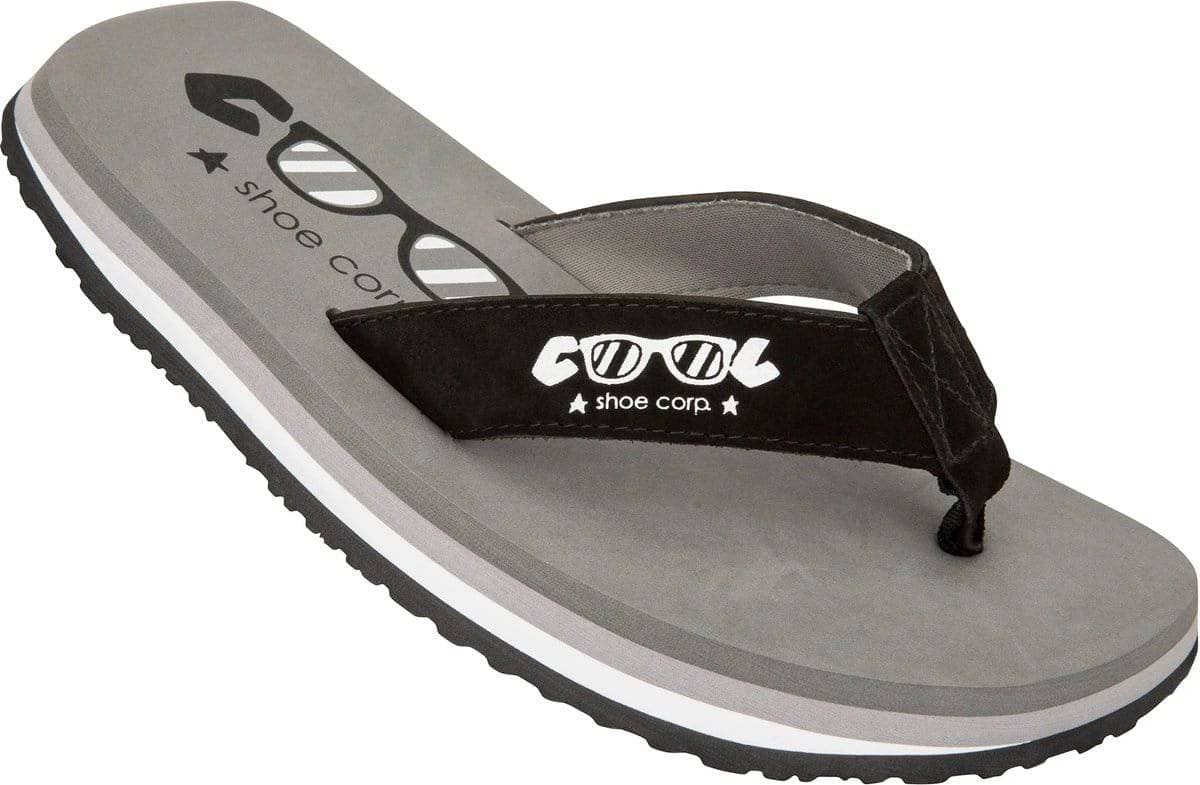 Liefere, alt tekst: Flip-flops voor outdoor met zwart voetband en grijze zool.