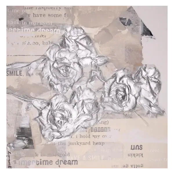 Rozen rozen getekend op crumpled papier, artistieke en creatieve muur decoratie.
