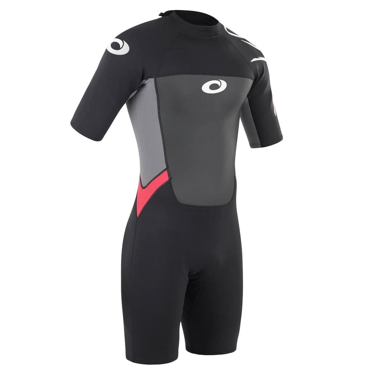 Stretch wetsuit for outdoor sports with flex zones and quick-drying material.