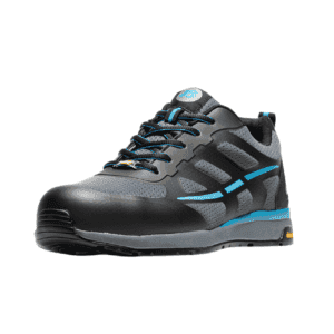 Sportieve skate schoen in zwart en grijs met blauwe details voor buitenplezier.