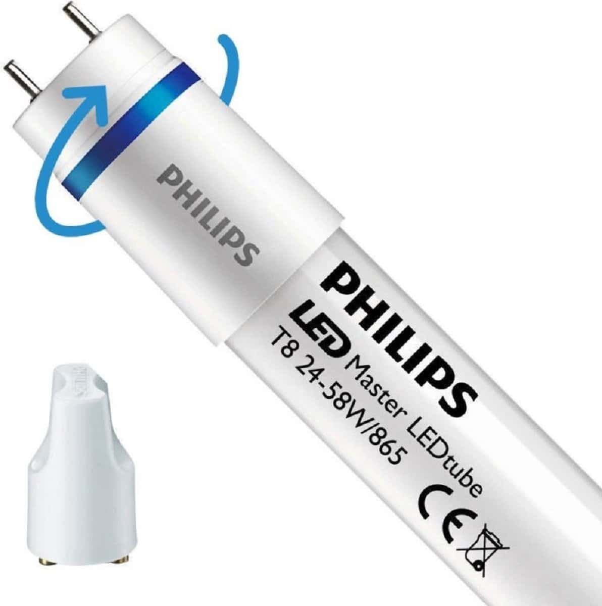 Geleverd wordt een Philips LED werklamp met een E-gloeilamp en een inbouwadapter.