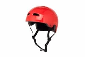 BMX helm Fuse Alpha met glossy rood en witte speedway-streep