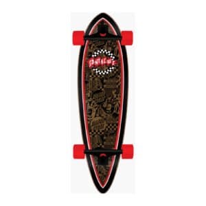 Santa Cruz Banner Check Route Pintail longboard 9.2 black red gold bovenaanzicht