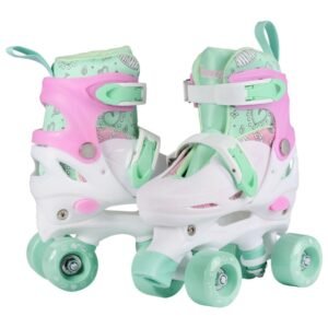 Patins à roulettes ajustables Champz pour enfants - vert menthe/rose - 4 roues, chaussure solide et taille ajustable