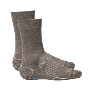 Comfortable grey shade hiking sock with compression cushioning and breathable material for outdoor activities.