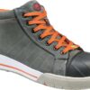 Sneaker met hoge enkel, grijs en oranje veters, slijtvast stijlvoller voor buitengebruik.