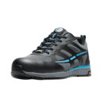 Schuh für Outdoor-Sport und Skating, schwarz mit grauen und blauen Details, geeignet für Outdoor-Spaß.