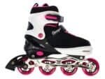 Vue latérale des rollers noirs pour adolescents avec détails roses - Champz