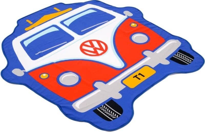 Tapis bleu avec impression de la camionnette T1 de Volkswagen, utilisable à l'extérieur.