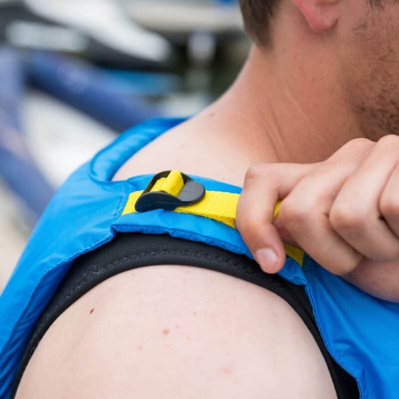 New shoulder harness fitting for maximum safety during outdoor activities.
