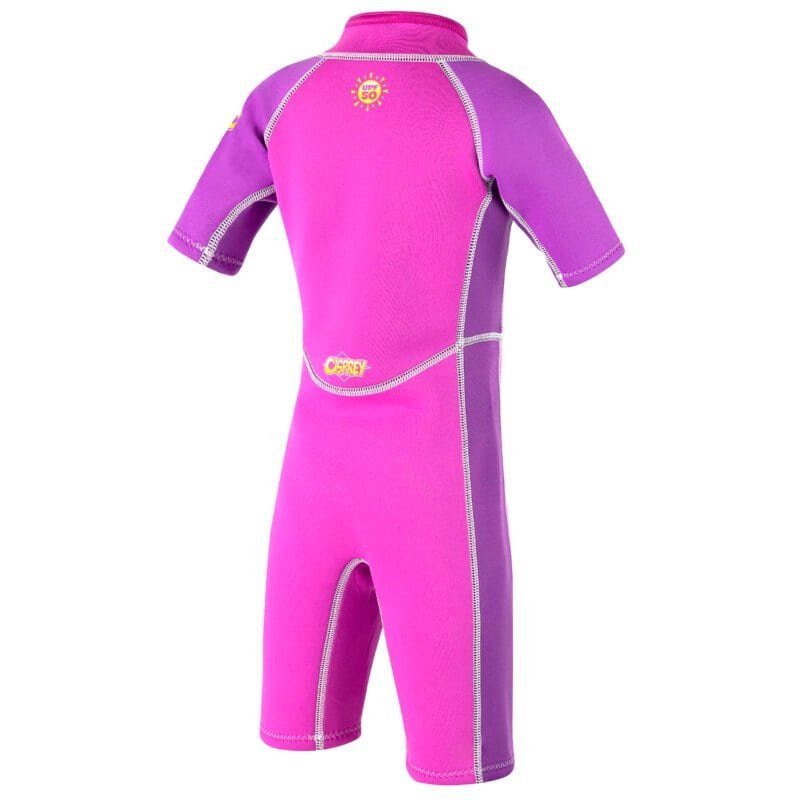 Combinaison de plongée colorée pour les sports nautiques, rose et violet, avec protection UPF 50.