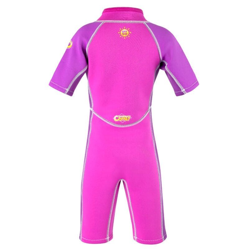 Combinaison de plongée rose pour les sports nautiques et le surf, avec un imprimé accrocheur et une fermeture éclair.