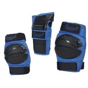 Knieschoner für Skater und Roller in Blau mit schwarzen Polstern.