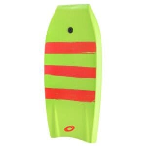 Felgroen Osprey bodyboard met rode strepen en crescent tail ontwerp, ontworpen voor optimale controle en wendbaarheid.