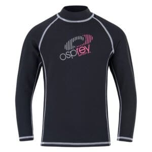 Rashguard met Asprey logo in zwart en roze voor surfen en watersport.