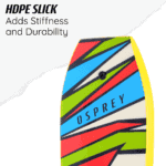 Buntes Skateboard mit Osprey-Logo und geometrischem Muster, ideal für Outdoor-Aktivitäten.