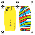 Schaumstoff-Skate mit buntem Osprey-Design und verschiedenen technischen Teilen.