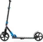 Scooter électrique pliable en noir et bleu, idéal pour les déplacements urbains et en plein air.