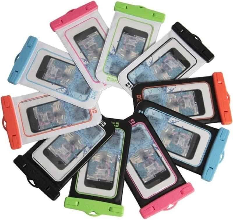 Protective phone cases in various colours for outdoor use.