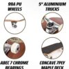 Royale skate onderdelen met aluminium trucks, PU wielen en een esdoornhouten deck voor buitenprestaties.