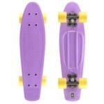 Colourful plastic skateboard with yellow wheels for outdoor fun.