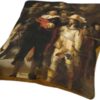 Kussen met een klassieke schilderijlijn, kleurrijk en artistiek design voor buiten en interieur.