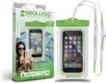 Waterproof smartphone case in green and white colours for outdoor use.
