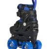 Plastic roller skate with soft foot guard and adjustable straps for children.