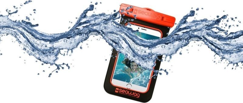 Rugged waterproof smartphone case with water pad for outdoor activities and water fun.