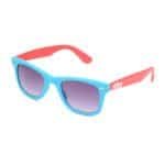 Colourful sunglasses for kids with blue front and pink tips, UV protection and stylish design.
