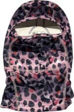 Leopard print fleece hooded neck warmer, multifunctional outdoor accessory.