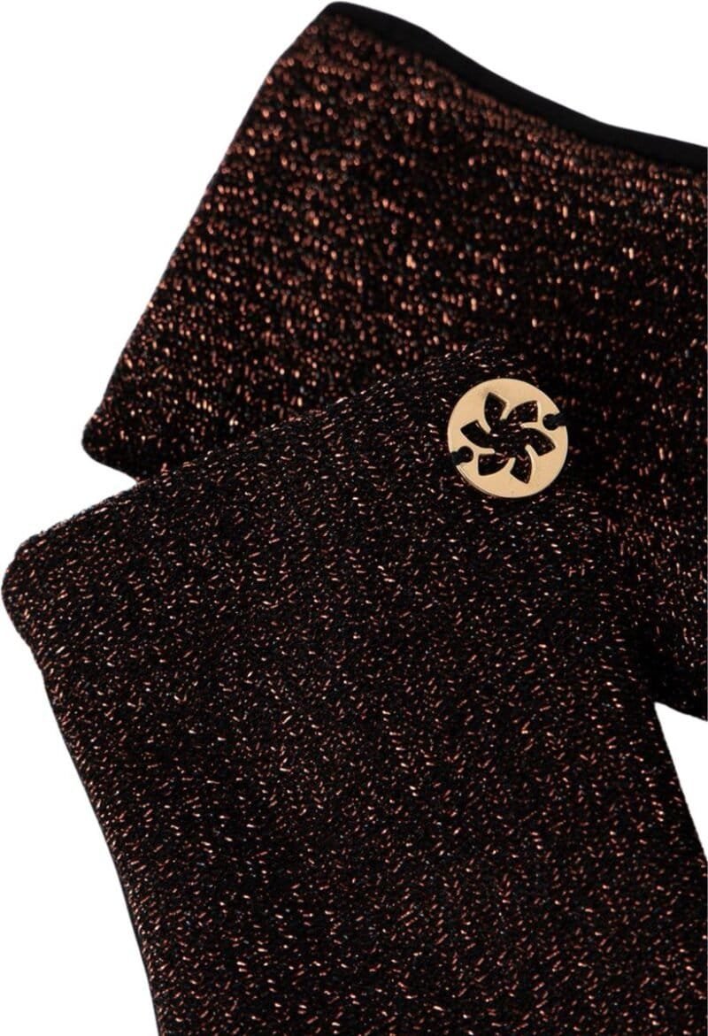 Glittery zwarte handschoenen met logo voor buitenactiviteiten en stijl.