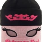 Warm zwart en roze skateterham met grafische print en gezichtsmasker design voor buitenactiviteiten.