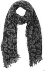 Gebreide sjaal met luipaardprint in grijs en zwart, warm en stijlvol accessoire.