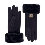 Leather gloves with soft fur lining for cold days.