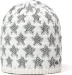 Warm witte en grijze gebreide muts met geblokt patroon voor outdoor use.