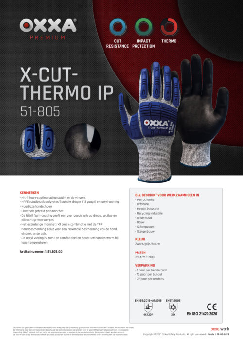 OXXA X-Cut-Thermo IP 51-805 Werkhandschoenen - Gevoerd - 11/XXL - Afbeelding 3