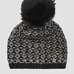 - Warmdeken met zwart bontkraag en grijs zwart gebreide muts met pompon.