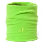Kleine groene fleece nekwarmer met gestikte JL logo, ideaal voor buitenactiviteiten.