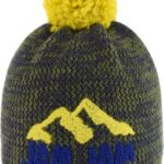 Warm gebreide winterslaap muts met pompon en merklogo voor buitenactiviteiten.