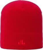 Rote Beanie-Mütze mit JL-Logo für Outdoor-Sport und Freizeitkleidung.