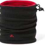 Fleece neckwarmer met trekkoord voor outdoor activiteiten zwart met rode binnenkant.