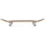 Skateboard squelette avec plateau en bois et roues blanches pour s'amuser en plein air dans la rue ou au skate park.