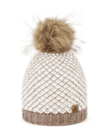 Das veröffentlichte Bild wirbt für warme, stilvolle Wintermützen mit Bommel. Perfekt für draußen an kalten Wintertagen.